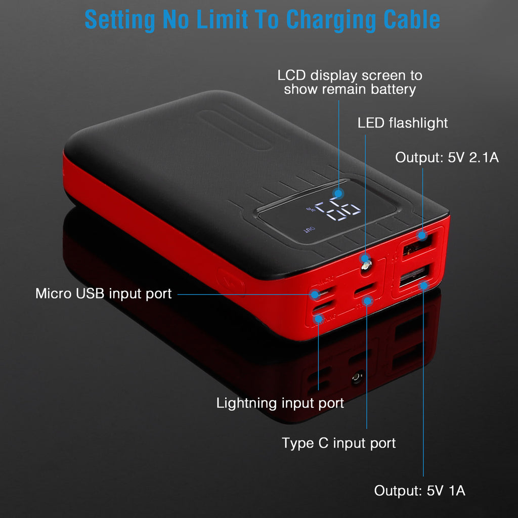 1 brand 10000mAh ultra-compact mobile power bank with digital display and dual charging ports, shown with charging cables.
