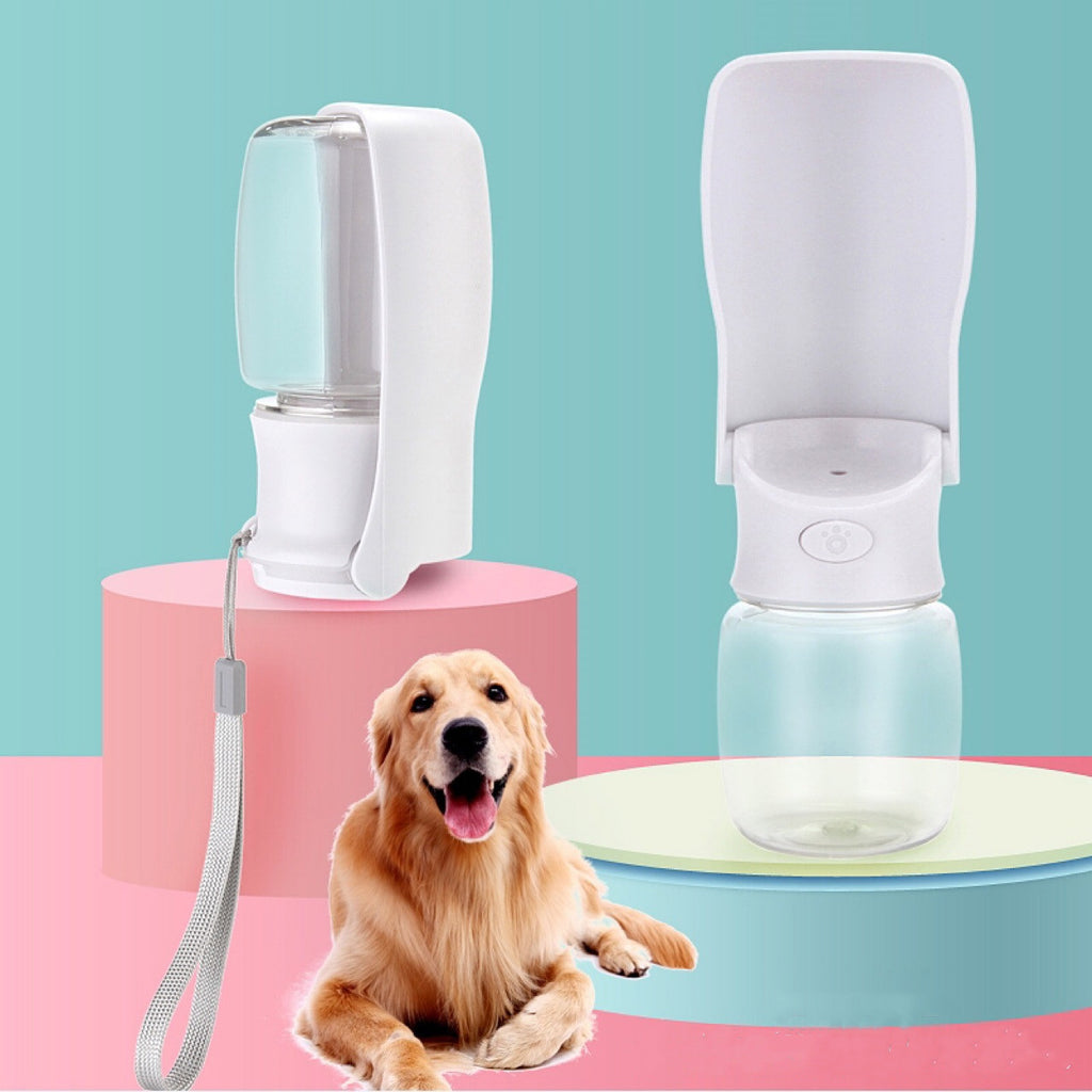 Portable dog water bottle dispenser with a compact design, featuring a built-in bowl for easy hydration on walks and outdoor adventures.