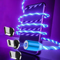 AuraFlow LED magnetic mobile charging cable with one-handed design and glowing LED indicator, compatible with smartphones.