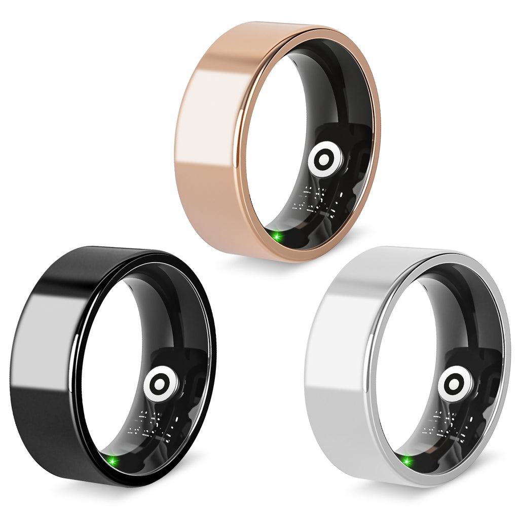 Titanium Elite Smart Ring showing a sleek design, health and wellness tracking features, on a person’s finger.