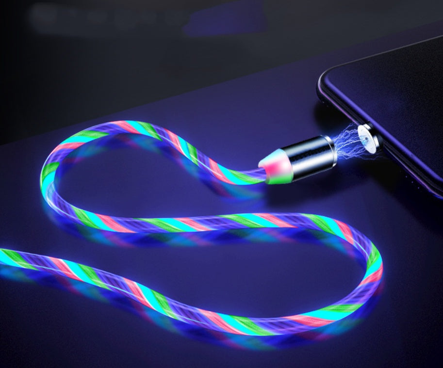 AuraFlow LED magnetic mobile charging cable with LED indicator, designed for easy one-handed connection and efficient power transfer.
