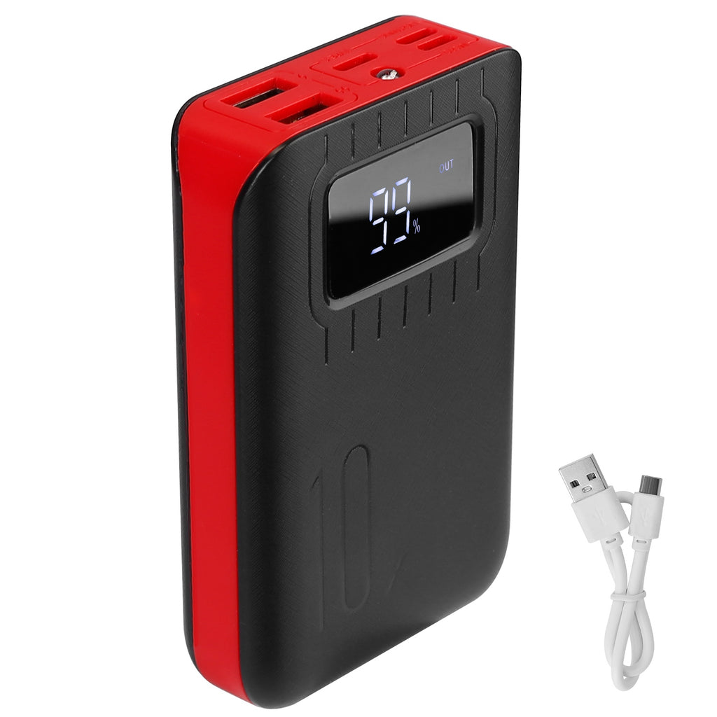 1 portable 10000mAh ultra-compact power bank with smart digital display and dual USB charging ports, ideal for mobile devices.