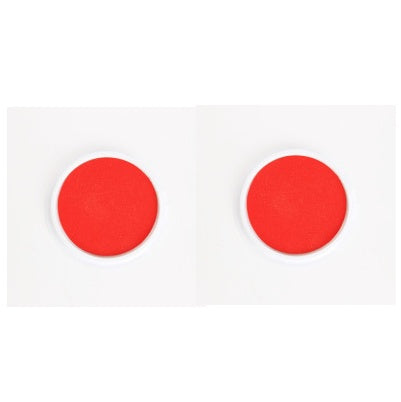 Two red circular objects on a white background