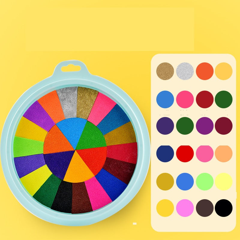 Color wheel and color swatch on a yellow background
