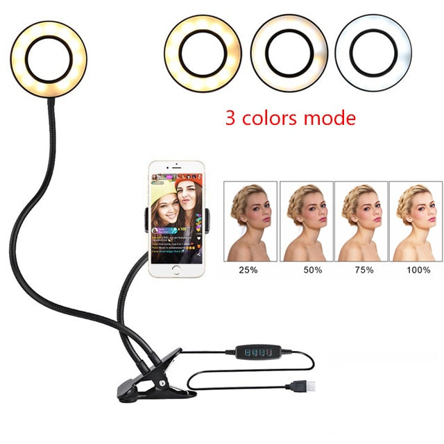 Mobile Pro-Glow LED desktop ring light with 3-in-1 creator station, featuring adjustable brightness and sleek design.
