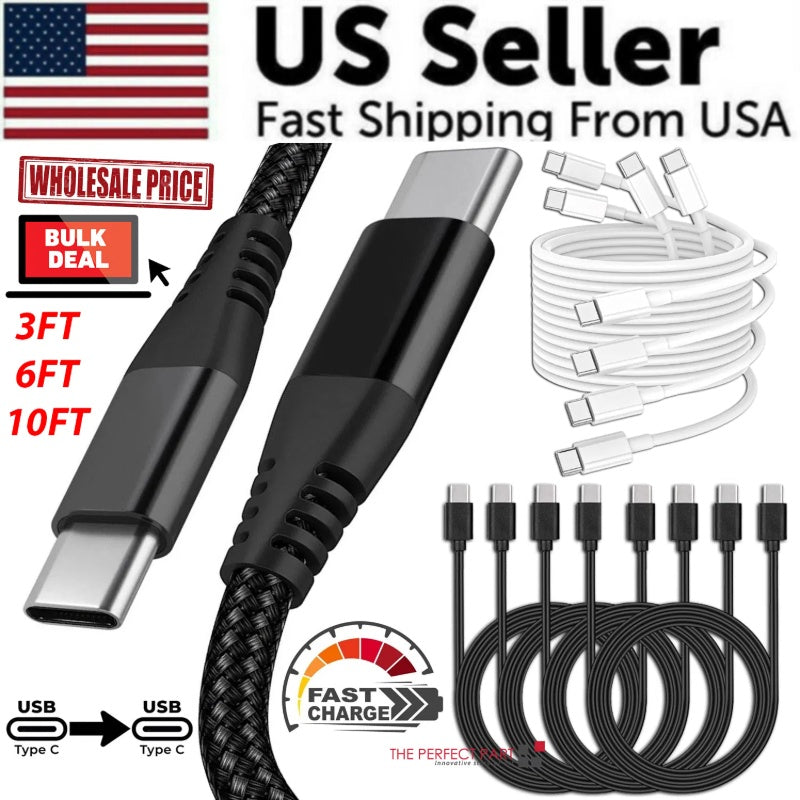 High-speed USB-C to USB-C sync and charge cable for mobile devices, featuring a sleek black connector design.