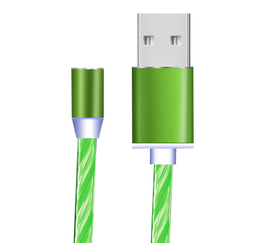 AuraFlow LED magnetic mobile charging cable with one-handed design and LED indicator, compatible with smartphones.