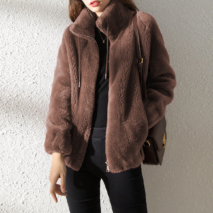 Luxe Double-Faced Fleece Cardigan: The Ultimate High-Neck Thermal Layer