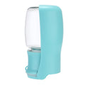 Portable dog water bottle dispenser Blue, showing the compact bottle with a built-in water bowl for easy hydration on walks.