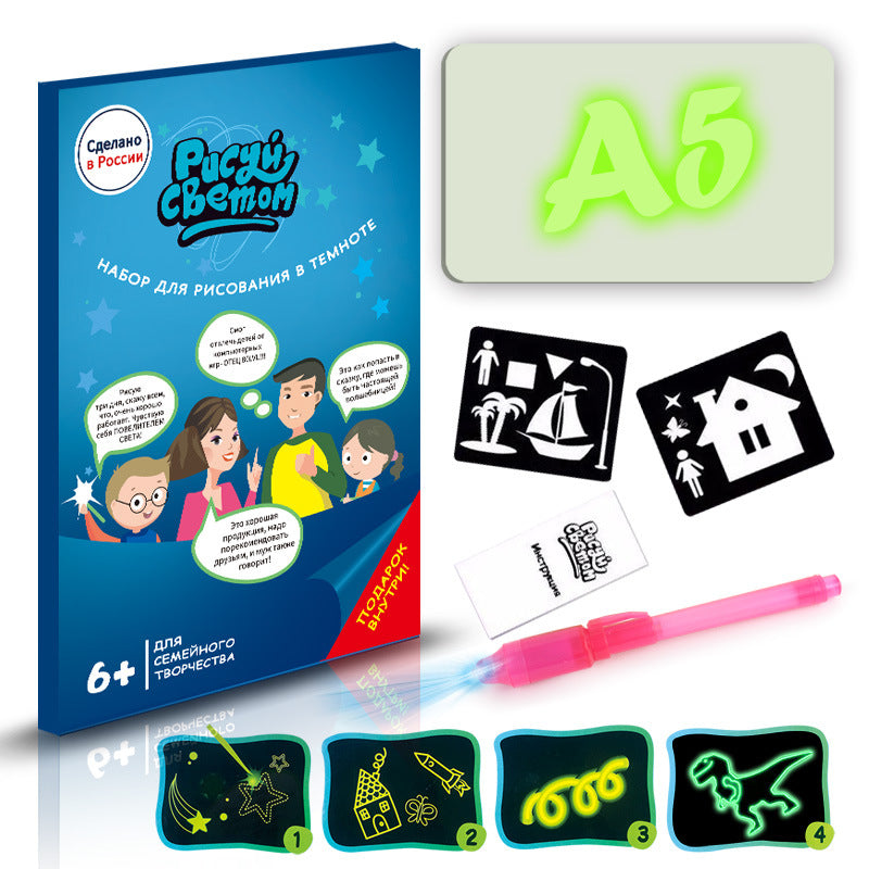 Magic Glow-in-the-Dark Drawing Tablet toy kit featuring a playful art set with glow-in-the-dark drawing tools and accessories.