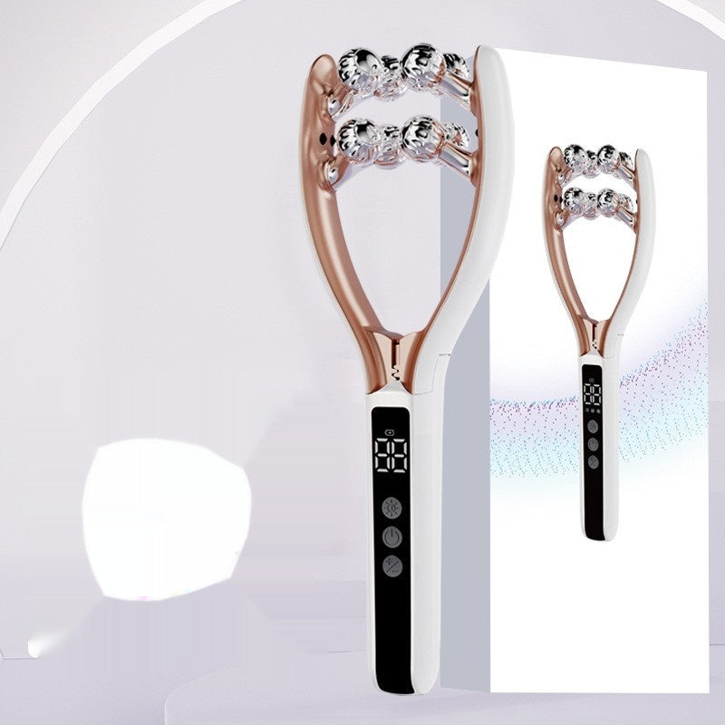 V-Roller EMS microcurrent device for facial contouring, showing sleek handheld design with dual-wave technology for skin toning.