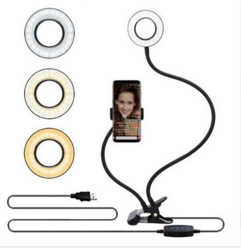 Pro-Glow LED desktop ring light for mobile creators, featuring adjustable brightness and 3-in-1 design for photography and videos.