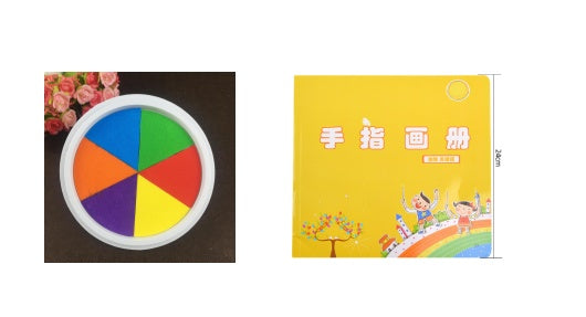 Color wheel and children's activity book on a white background
