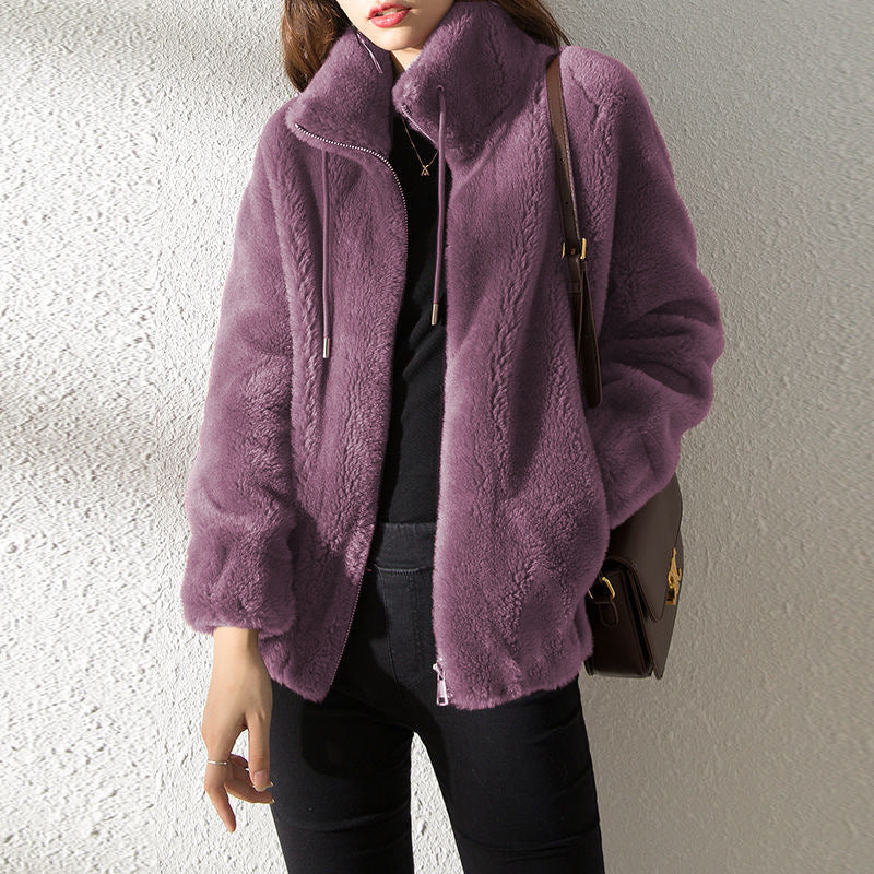 Luxe Double-Faced Fleece Cardigan: The Ultimate High-Neck Thermal Layer