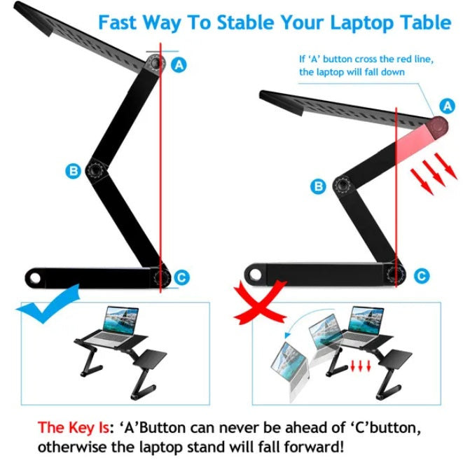 Fordable Laptop Desk with integrated cooling fan, ergonomic design, portable workstation suitable for mobile work or study.