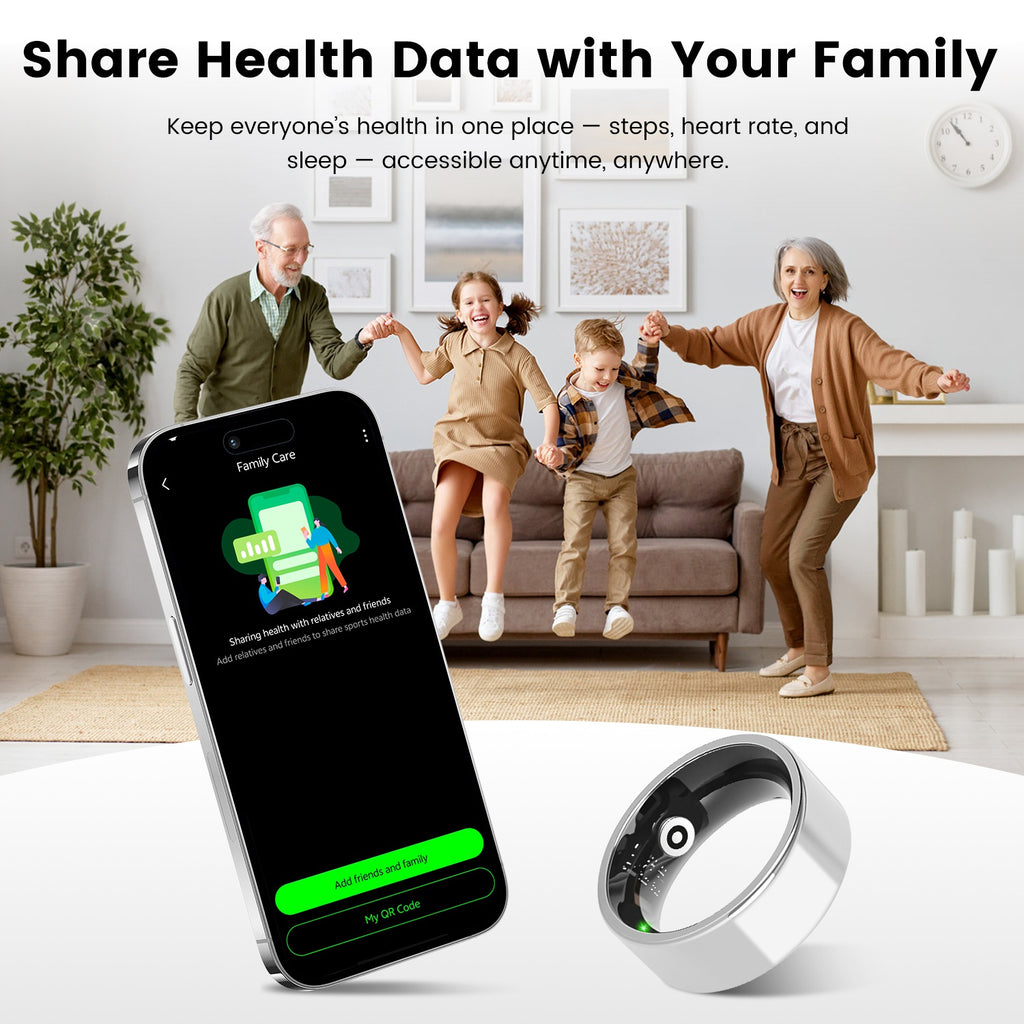 Titanium Elite Smart Ring from 1, a health and wellness gadget, showing a sleek silver ring with digital features.